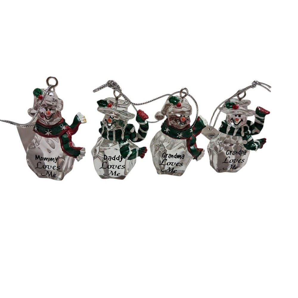 Ganz Crystal Clear Acrylic Christmas Ornaments Set Of 4 About 2" Snowmen NWT